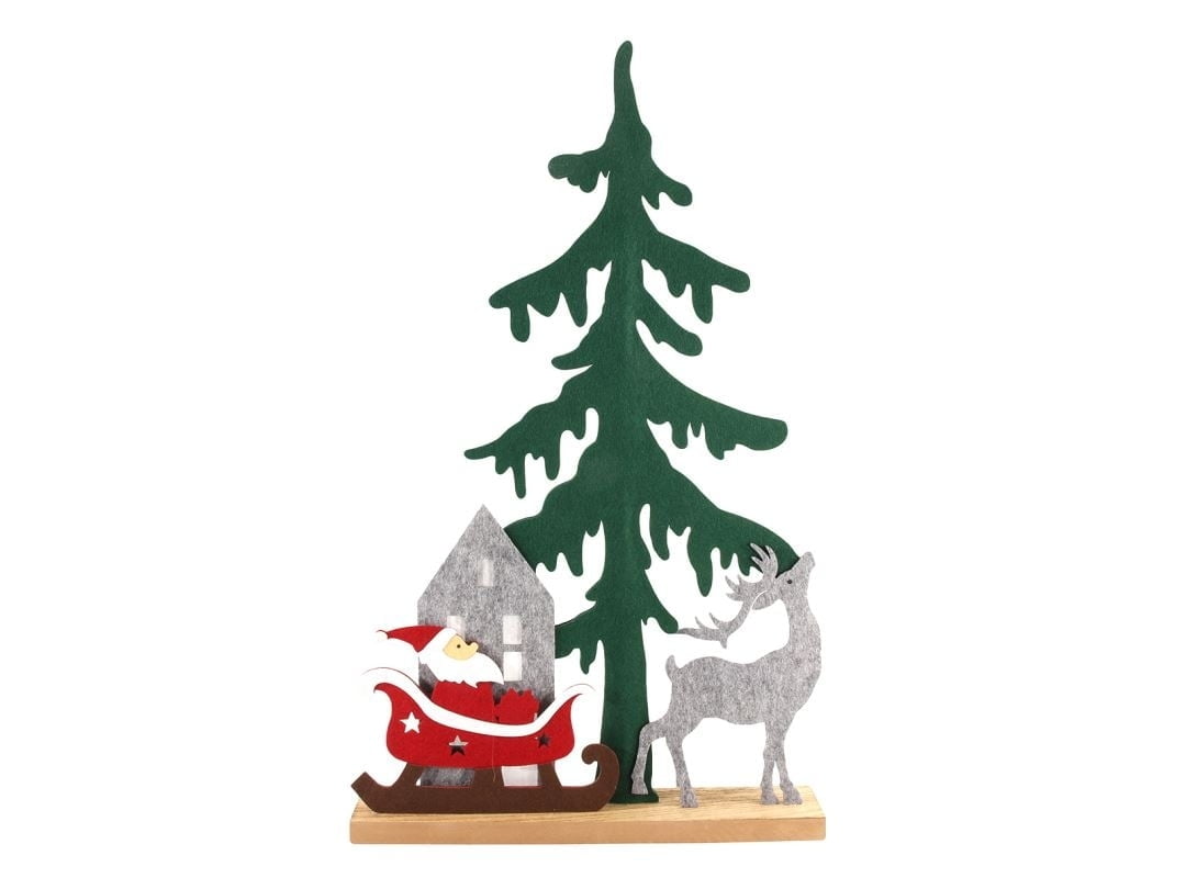Kerstman in slee met boom vilt 47cm