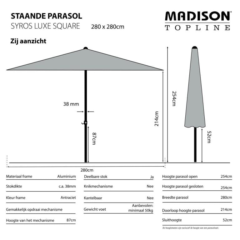 Parasol Syros Luxe Vierkant 280x280cm Ecru