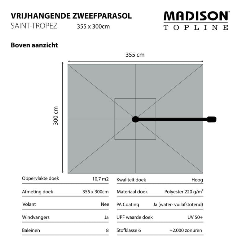 Madison Saint Tropez zweefparasol Sage Green + 90kg voet