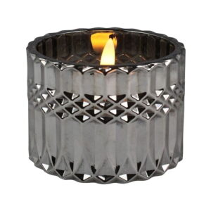 LED kaars in glas 6,5cm - smokey/zilver