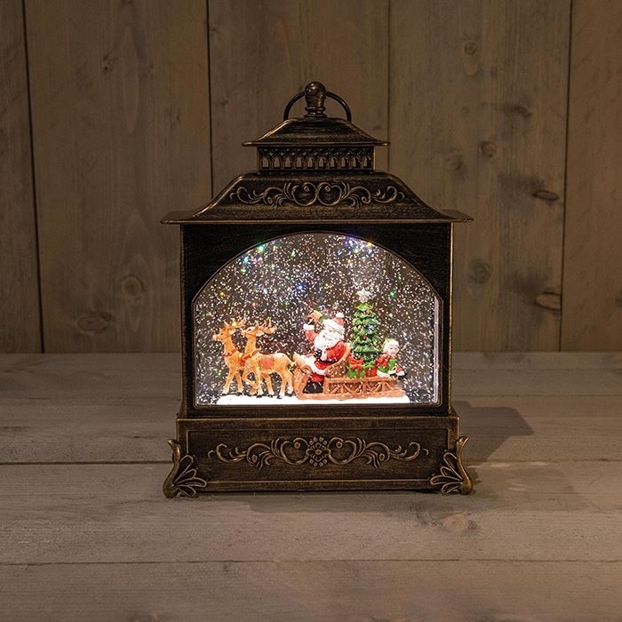 Lantaarn Kerstman in glitterwater 22x8x29cm