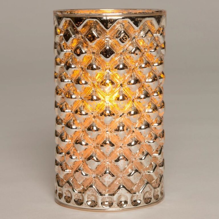 LED kaars in oud zilver glas 7,5x12,5cm