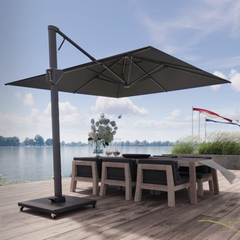 Platinum Beaufort 320x320cm zweefparasol Faded Black + 120kg granieten voet