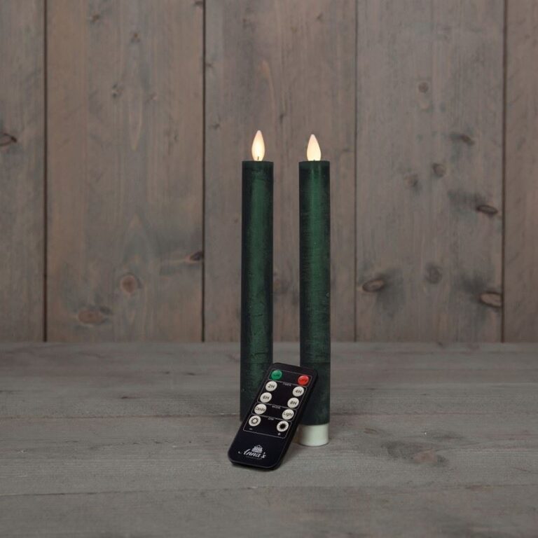 2x LED dinerkaars Antiek Groen 23cm + afstandsbediening