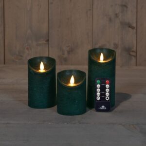 3st kaars antiek groen wax rustiek bewegende vlam