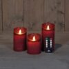 3x LED kaarsen Bordeaux Rood wax rustiek + bewegende vlam