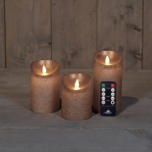 3x LED kaarsen Brons wax rustiek + bewegende vlam
