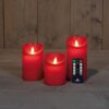3x LED kaarsen Rood wax rustiek + bewegende vlam