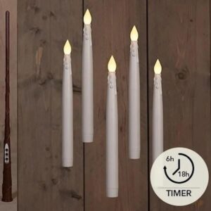 5 zwevende LED kaarsen + toverstok