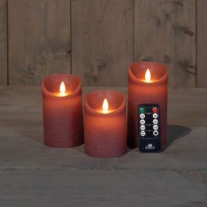 3x LED kaarsen Antiek Roze wax rustiek + bewegende vlam