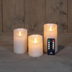 3x LED kaarsen Parel wax rustiek + bewegende vlam