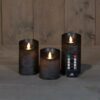 3x LED kaarsen antraciet wax rustiek + bewegende vlam