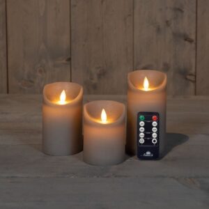 3x LED kaarsen taupe wax rustiek + bewegende vlam