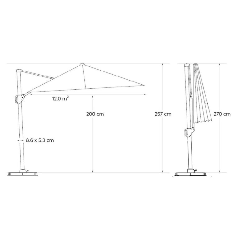 Platinum Sun & Shade Challenger T1 Premium 400x300cm Faded Black zweefparasol + 120kg voet