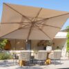 4 Seasons Outdoor Hacienda 400x300cm Zand houtlook frame zweefparasol + 125kg voet