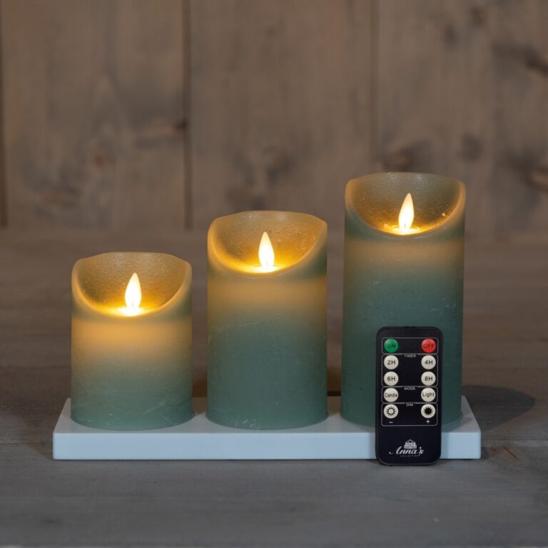 3x LED kaarsen Jade Groen met oplaadstation + bewegende vlam