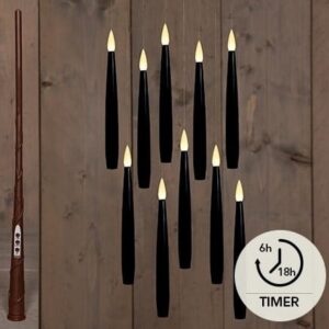 10 zwevende LED kaarsen + toverstok - Zwart