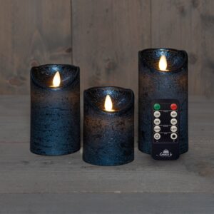 3x LED kaarsen Blauw wax rustiek + bewegende vlam