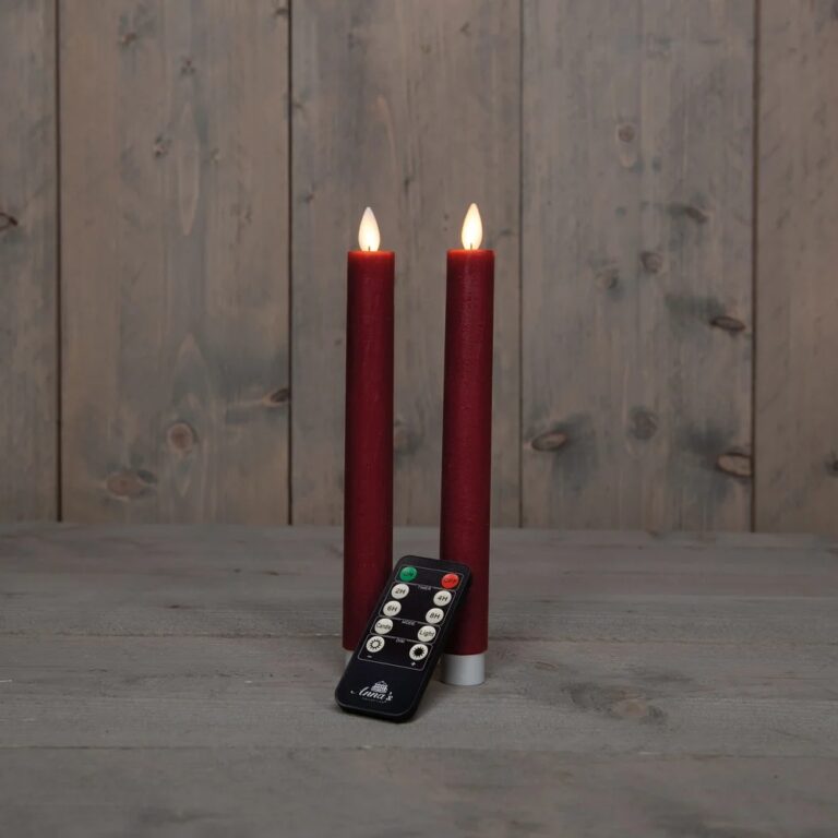 2x LED dinerkaars Bordeaux Rood 23cm + afstandsbediening