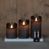 3x LED kaarsen antraciet met oplaadstation + bewegende vlam