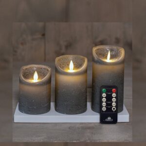 3x LED kaarsen Grijs met oplaadstation + bewegende vlam