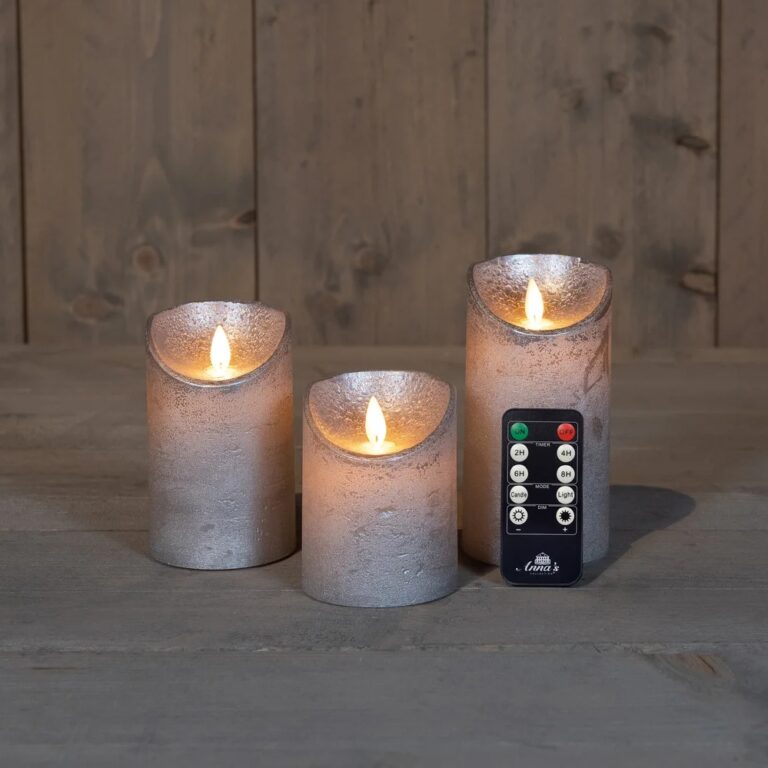 3x LED kaarsen zilver wax rustiek + bewegende vlam