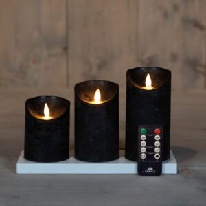3x LED kaarsen Zwart met oplaadstation + bewegende vlam