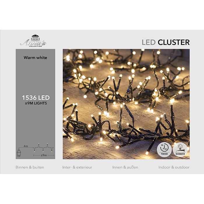 Clusterverlichting 1536 LED lampjes Warm Wit – 9 meter