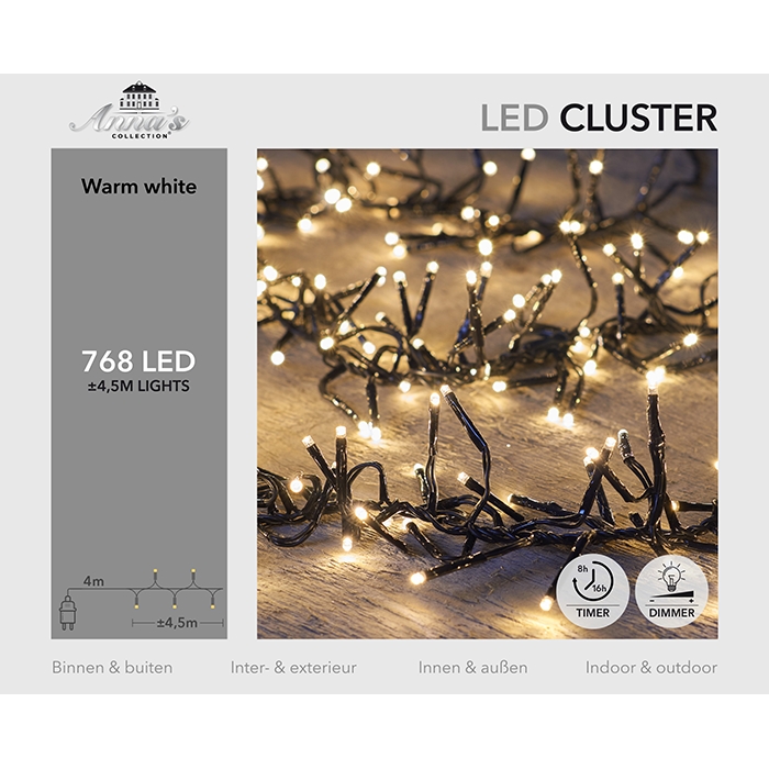 Clusterverlichting 768 LED lampjes Warm Wit – 4,5 meter