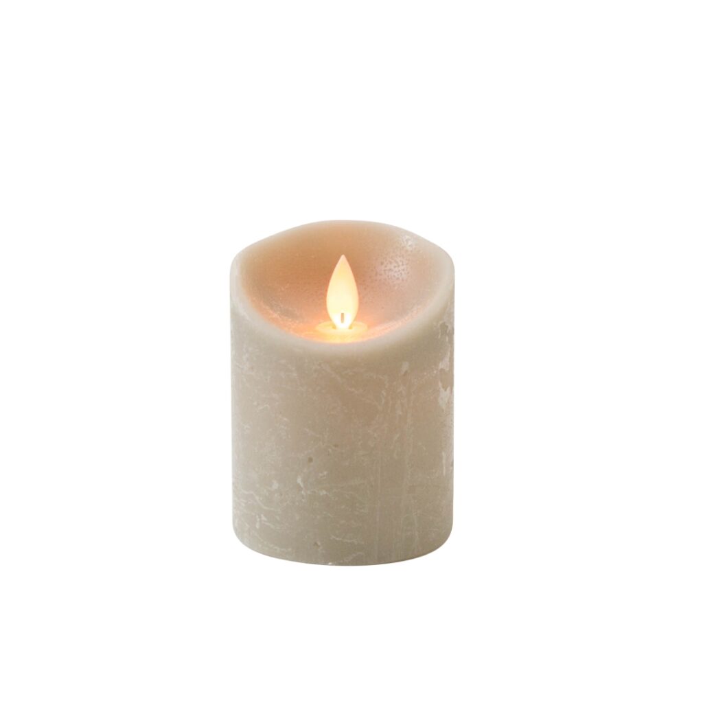 LED Kaars rustiek met bewegende vlam en timer 7,5x10cm - taupe