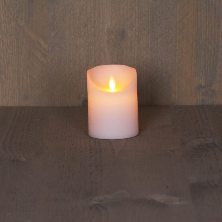 LED Kaars rustiek met bewegende vlam en timer 7,5x10cm – Wit