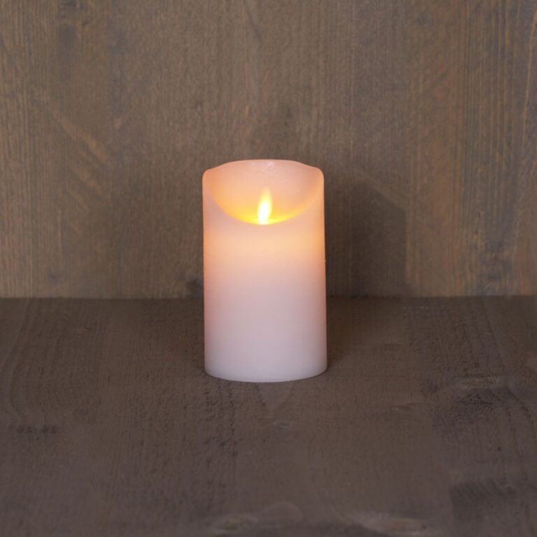 LED Kaars rustiek met bewegende vlam en timer 7,5x12,5cm – Wit