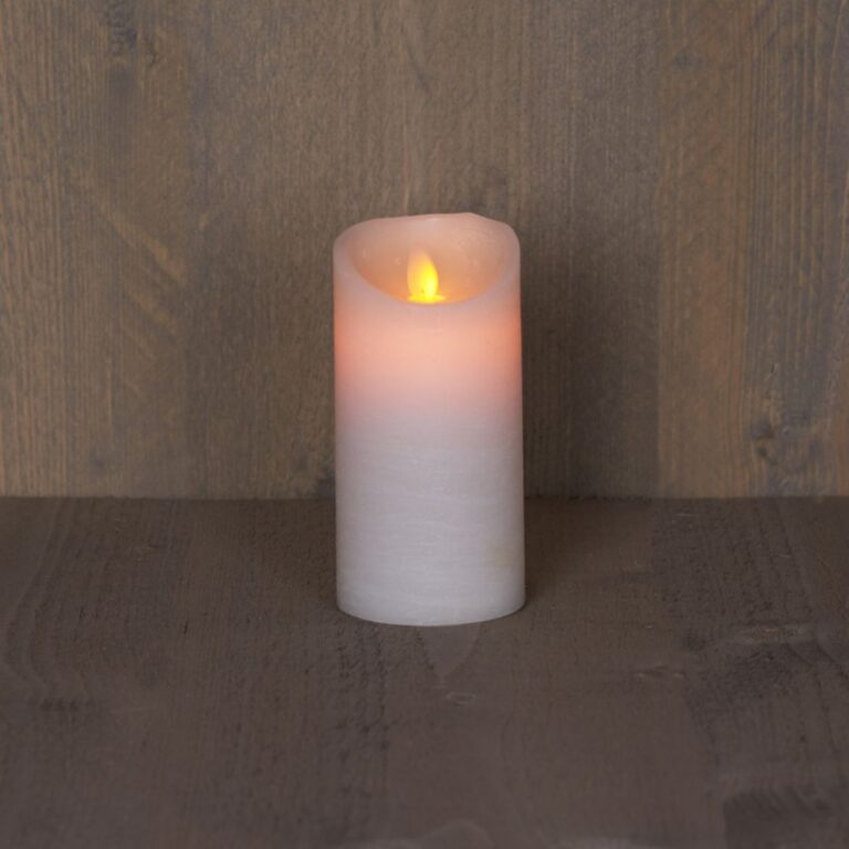 LED Kaars rustiek met bewegende vlam en timer 7,5x15cm – Wit