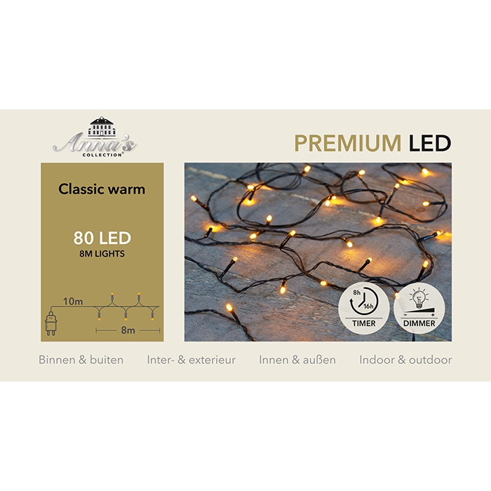Premium LED verlichting 80 LED Classic Warm 8 meter