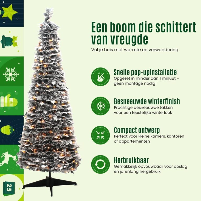 Pop-up kerstboom met sneeuw en 150 LEDs — 120 cm