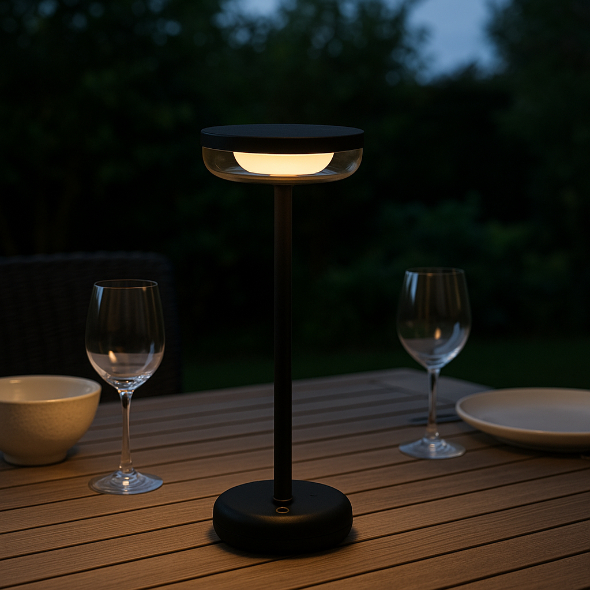 Solar Tafellamp Bobbie Zwart - Touch Dimbaar - 8 branduren - USB laadoptie - extra warm wit