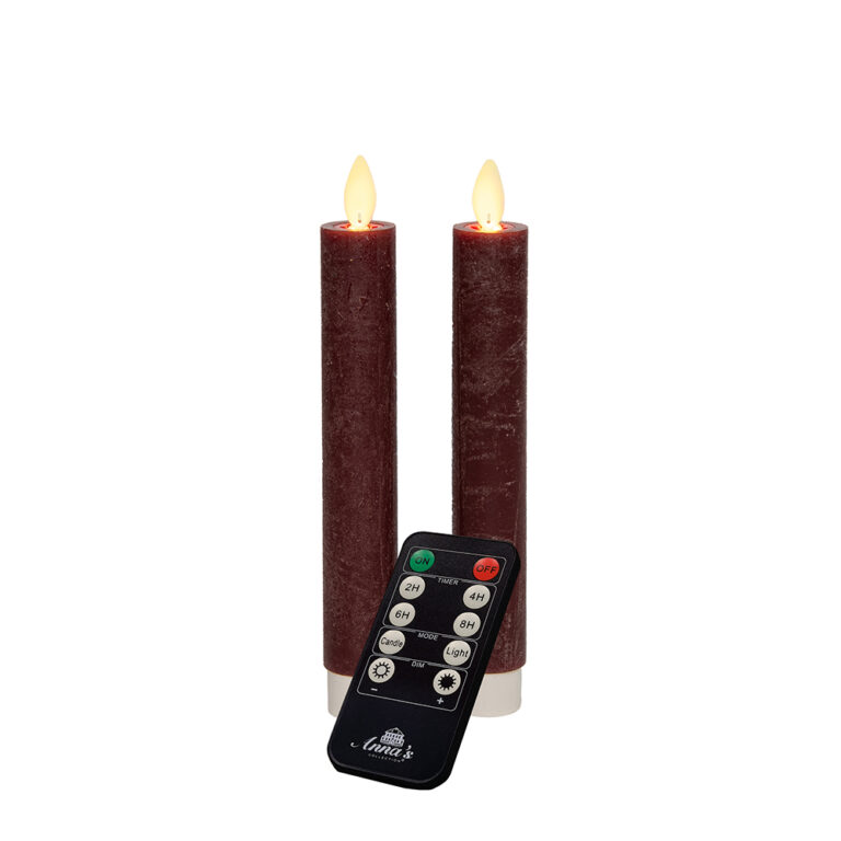 2x LED dinerkaars Bordeaux Rood 18cm + afstandsbediening