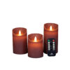 3x LED kaarsen Antiek Roze wax rustiek + bewegende vlam
