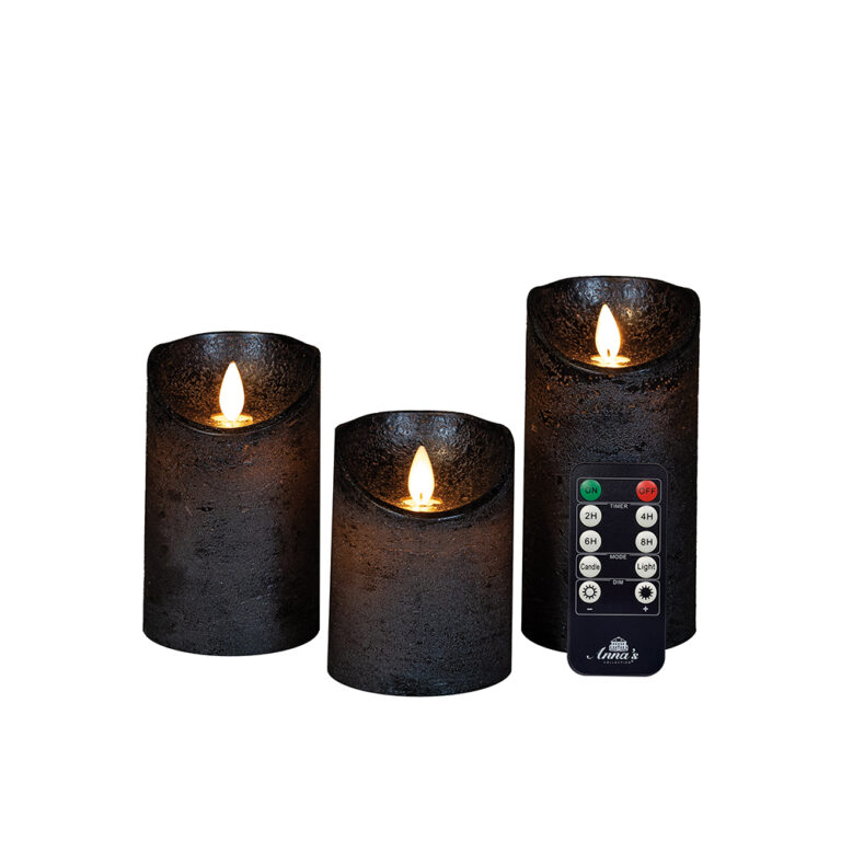 3x LED kaarsen antraciet wax rustiek + bewegende vlam