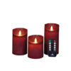 3x LED kaarsen Bordeaux Rood wax rustiek + bewegende vlam