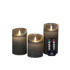 3x LED kaarsen grijs wax rustiek + bewegende vlam