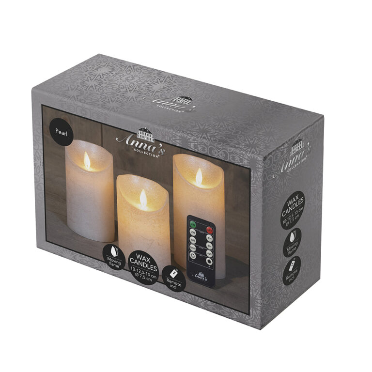 3x LED kaarsen Parel wax rustiek + bewegende vlam