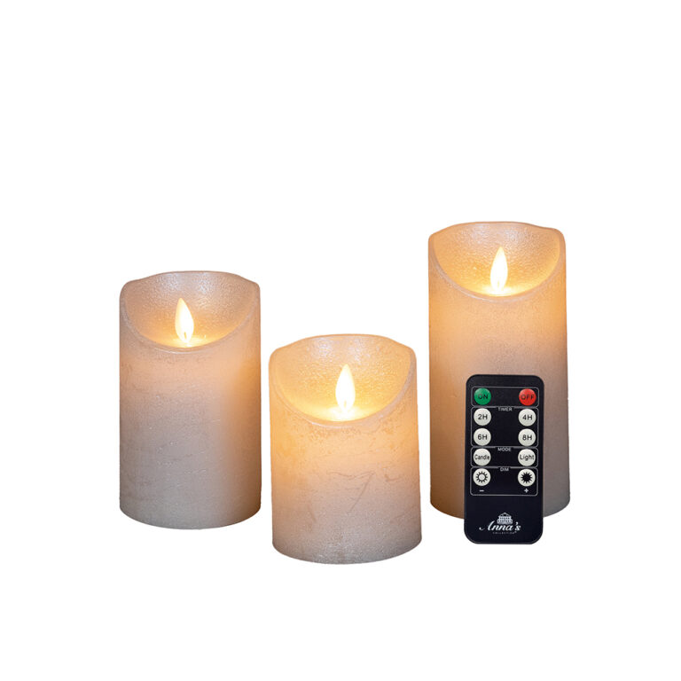3x LED kaarsen Parel wax rustiek + bewegende vlam