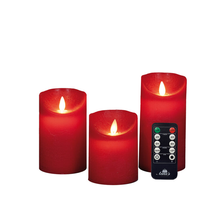 3x LED kaarsen Rood wax rustiek + bewegende vlam