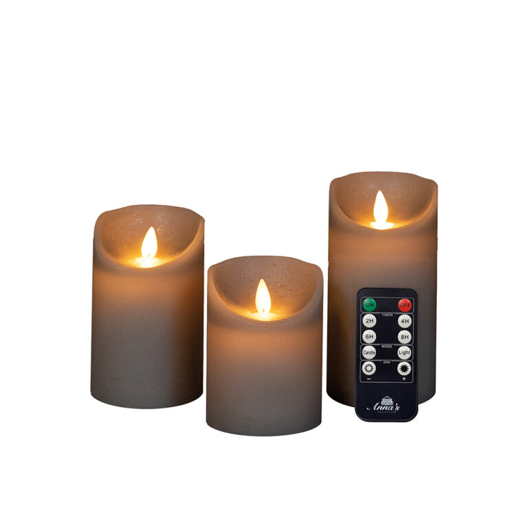 3x LED kaarsen taupe wax rustiek + bewegende vlam