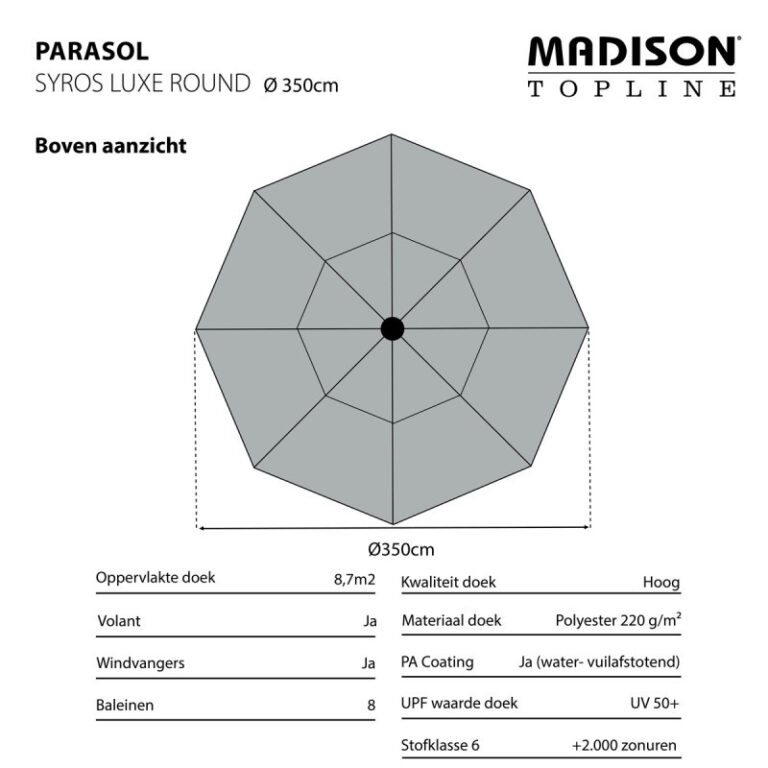 Parasol Syros 350cm rond - Grijs