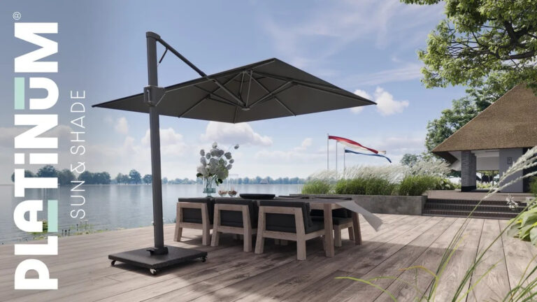 Platinum Sun & Shade Beaufort 320x320cm zweefparasol Havana + 120kg granieten voet