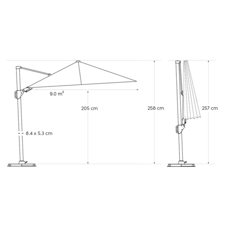 Platinum Sun & Shade Nexus T2 300x300cm zweefparasol Champagne + 90kg granieten voet