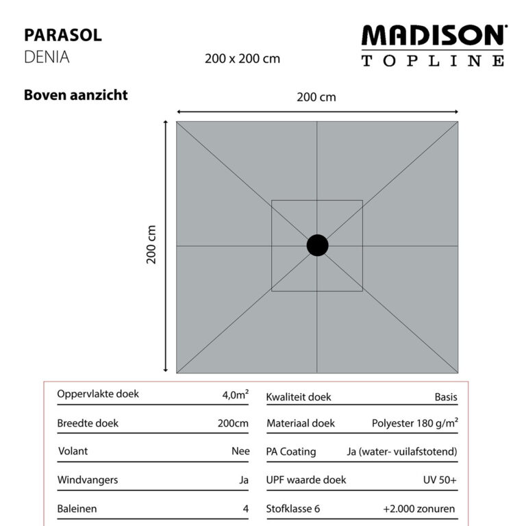 Parasol Denia push-up vierkant 200x200cm - Taupe