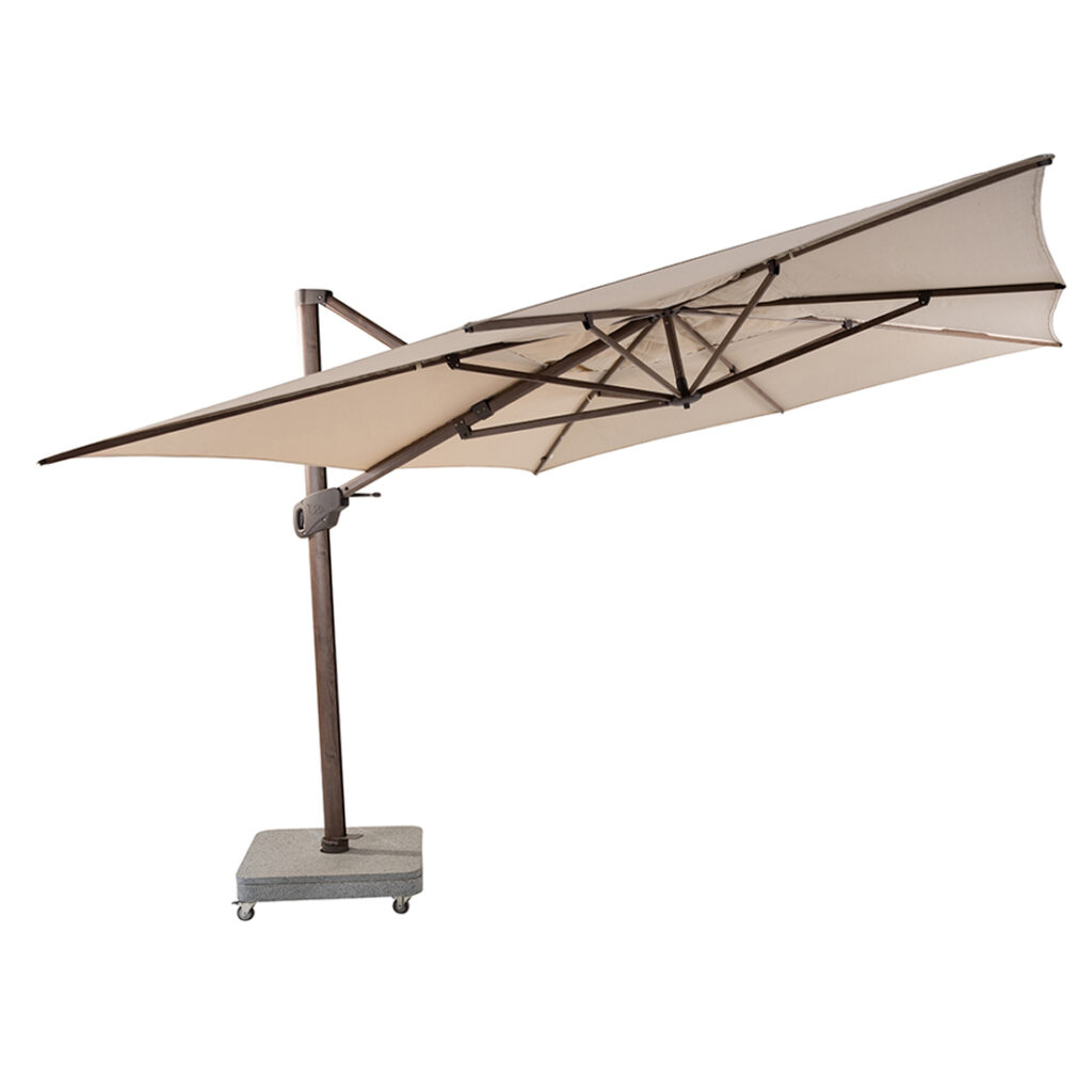 4 Seasons Outdoor Hacienda 400x300cm Beach Wenge look frame zweefparasol + 125kg voet